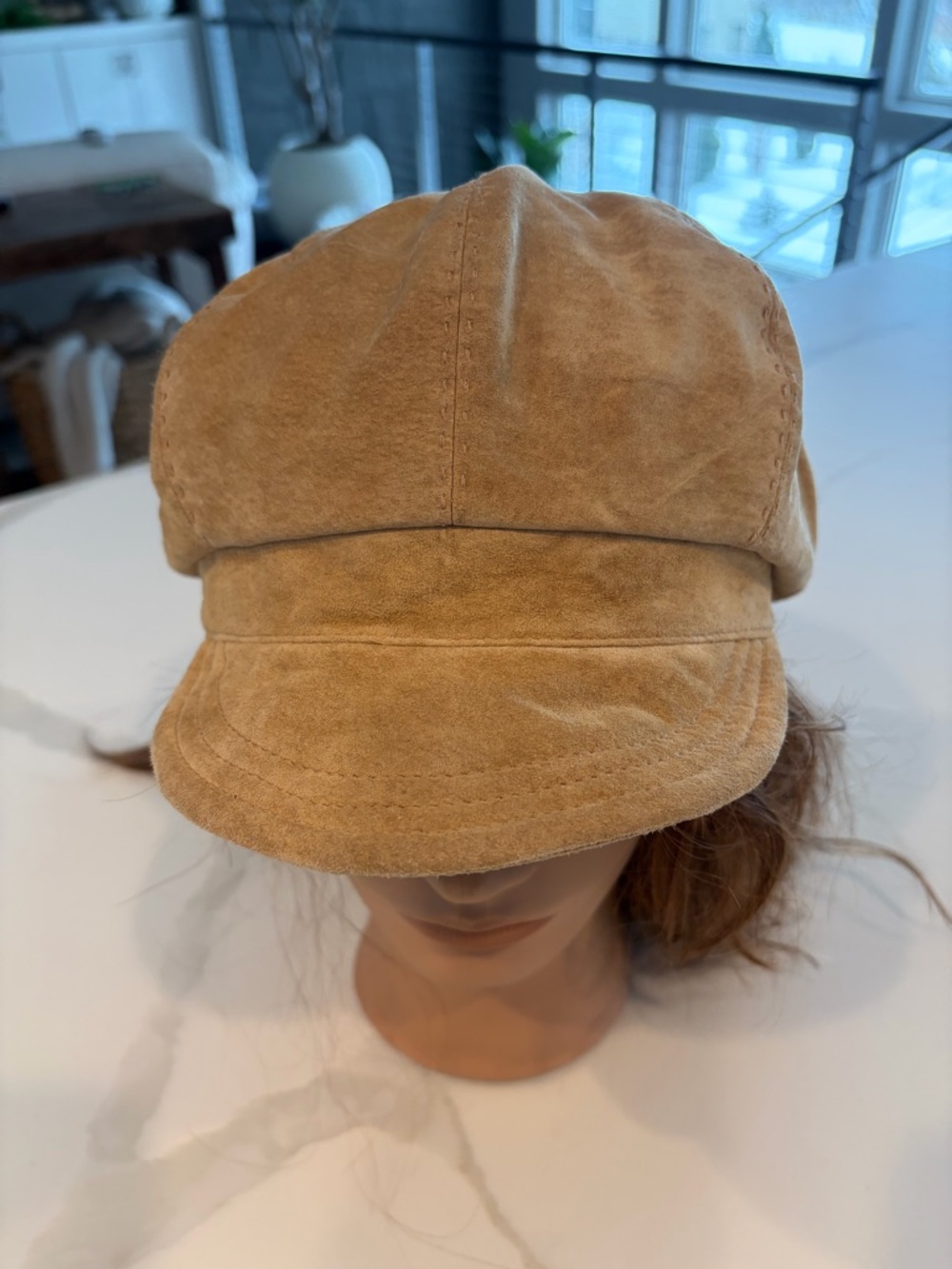 Classic Suede Baker Boy Cap in Tan - Picture 6 of 7